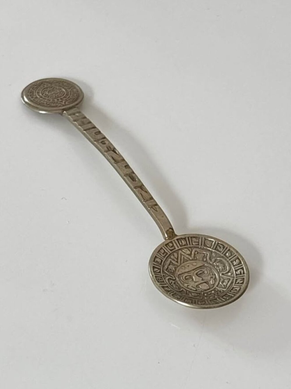 Vintage Mexican alpaca silver Aztec/mayan calendar collectors spoon